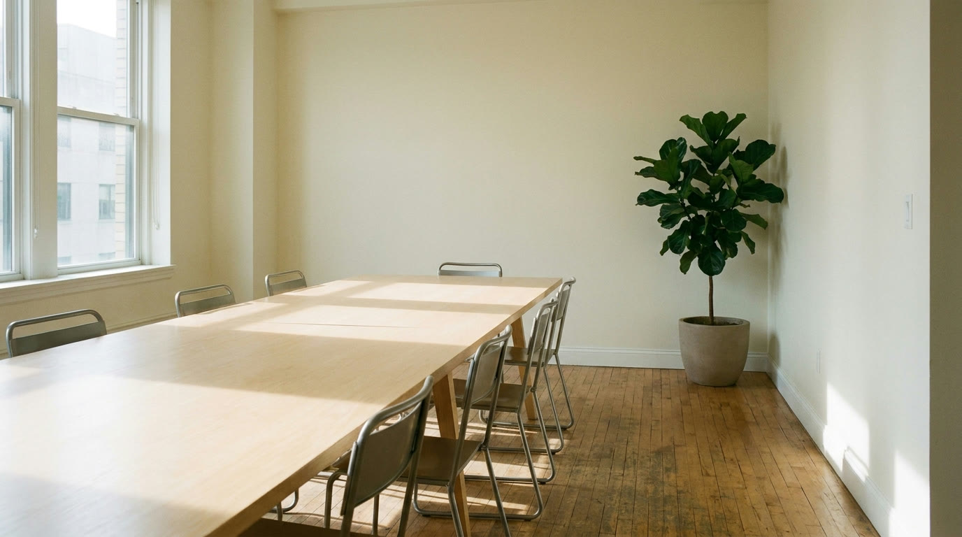 An empty office in early morning light