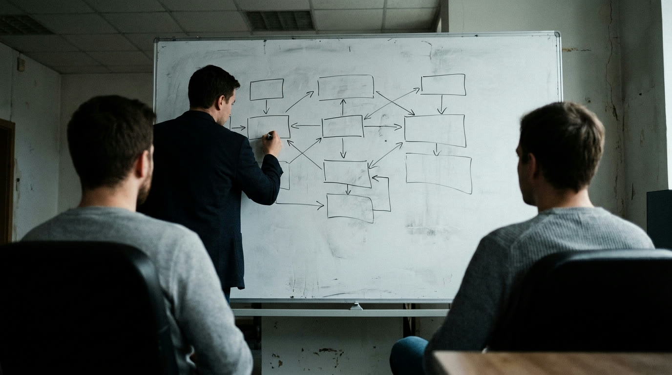 Working through a problem at a whiteboard