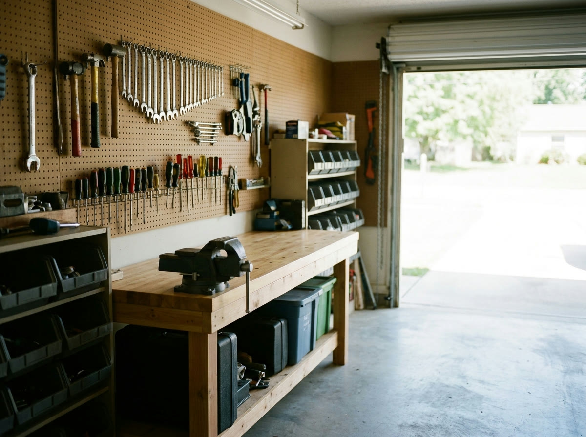 A tidy home workshop and garage
